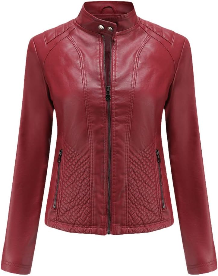 Jegsnoe Women Faux Pu Leather Jackets Autumn Fashion Zipper Pocket Outerwear Slim Biker Jacket Sexy Womens Clothing - Image 8