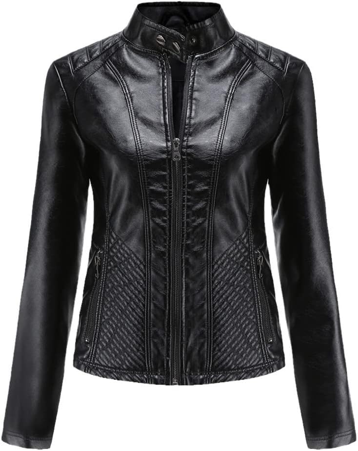 Jegsnoe Women Faux Pu Leather Jackets Autumn Fashion Zipper Pocket Outerwear Slim Biker Jacket Sexy Womens Clothing - Image 6