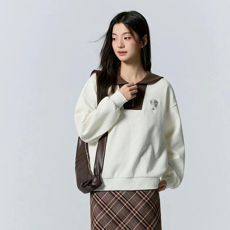 JOHAFXC Sweatshirt Women Lapel Clothing Loose Dropped Shoulder Winter Tops - Image 4