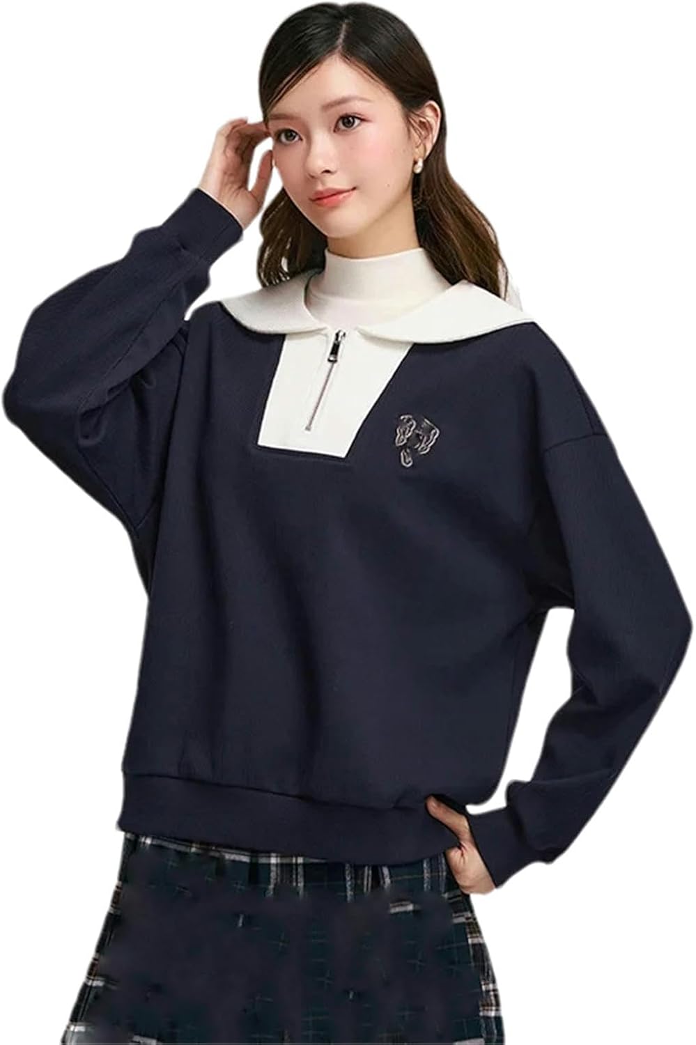 JOHAFXC Sweatshirt Women Lapel Clothing Loose Dropped Shoulder Winter Tops