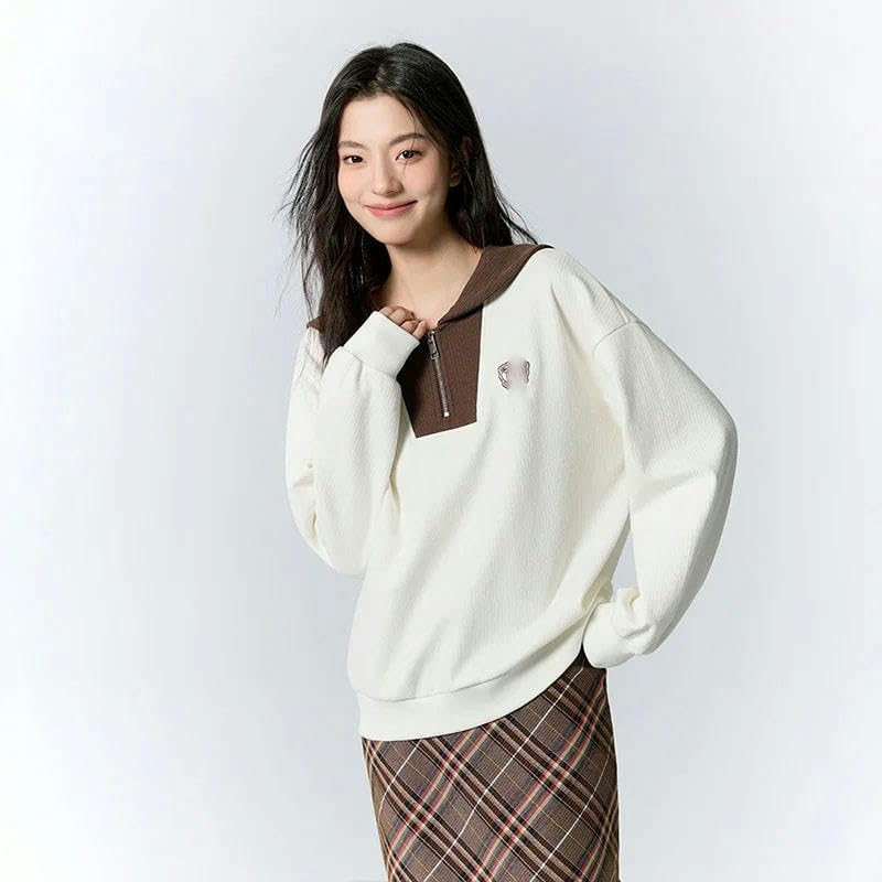 JOHAFXC Sweatshirt Women Lapel Clothing Loose Dropped Shoulder Winter Tops - Image 5