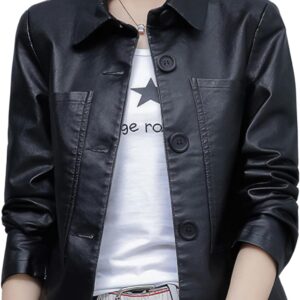 MARKHORN Women\u2019s Black Real Sheepskin Leather Shirt Collar Moto Café Racer Sporty Fashion Clothing Chic Slim Fit Jacket