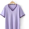 MVUYO Knitted Tops Peach Collar Contrast Color Tee T-Shirt for Women Clothes Fashion Casual Ice Silk(XL)