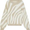 Niiyyjj Women's Pullover Khaki White Beige Pattern Knit Patchwork O Neck Fall Winter Clothing