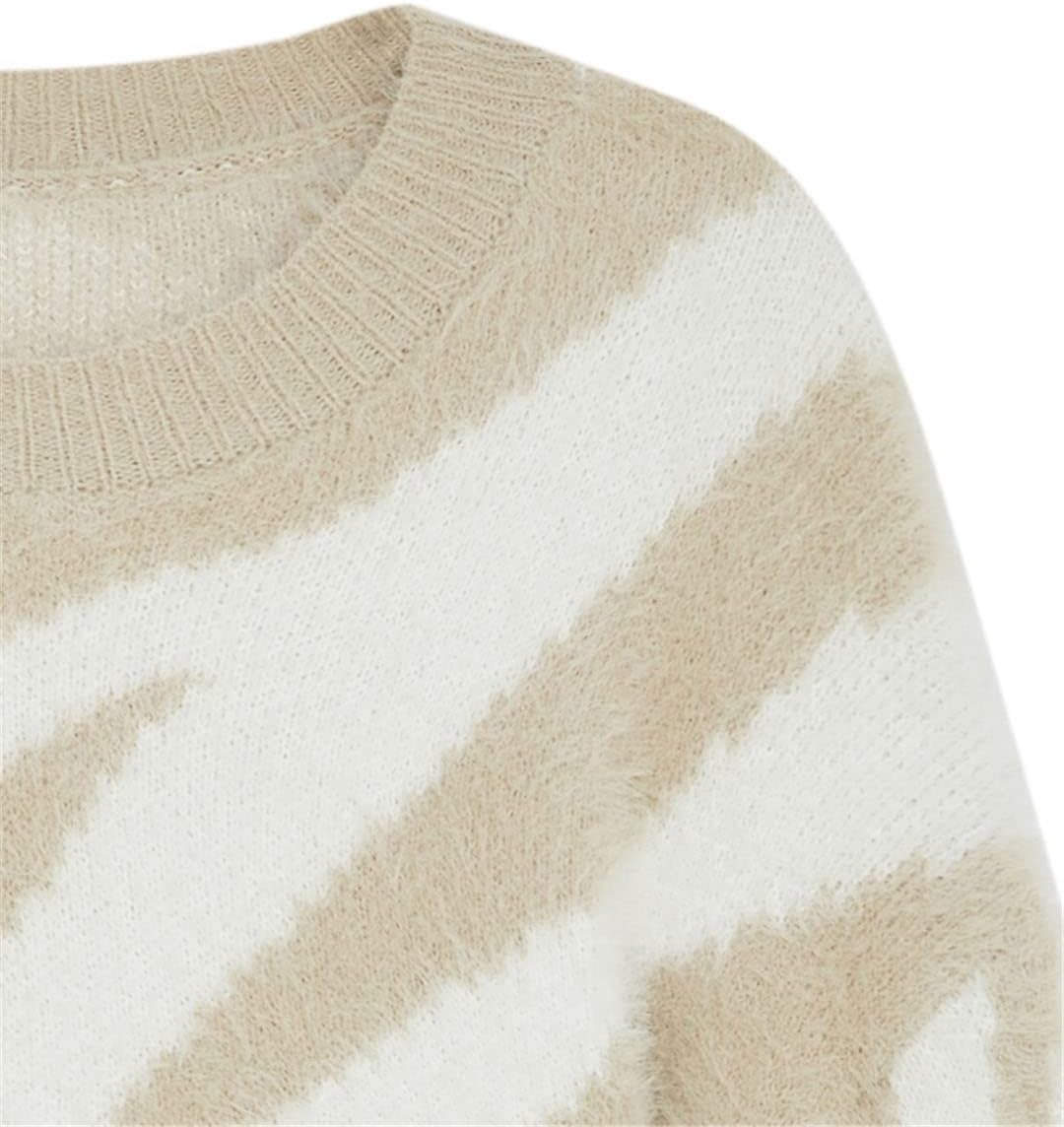 Niiyyjj Women's Pullover Khaki White Beige Pattern Knit Patchwork O Neck Fall Winter Clothing - Image 4