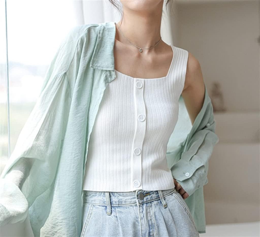 NSUQOA JSEIAJB Tank Top Women Button Camis Elegant Ladies Basic Sleeveless Crop Top Knit Comfort Casual Female Slim Clothing - Image 2