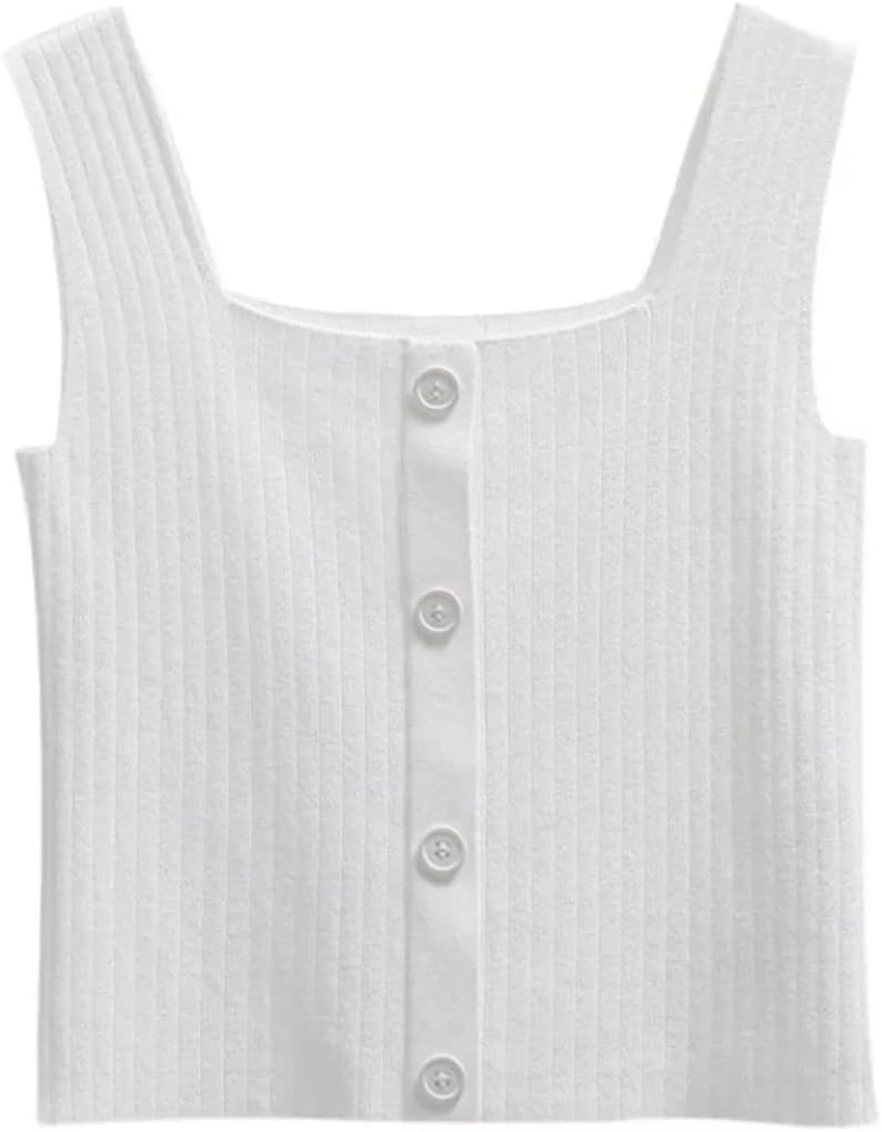 NSUQOA JSEIAJB Tank Top Women Button Camis Elegant Ladies Basic Sleeveless Crop Top Knit Comfort Casual Female Slim Clothing