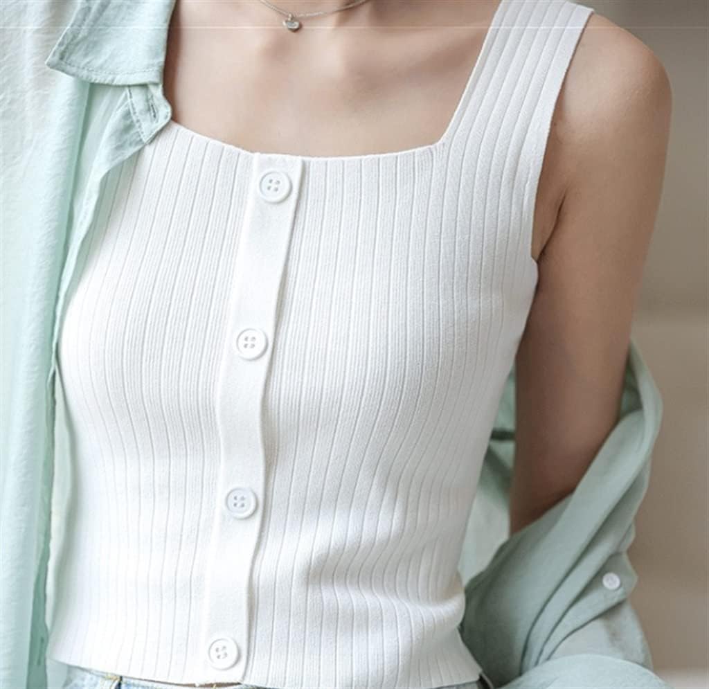 NSUQOA JSEIAJB Tank Top Women Button Camis Elegant Ladies Basic Sleeveless Crop Top Knit Comfort Casual Female Slim Clothing - Image 7