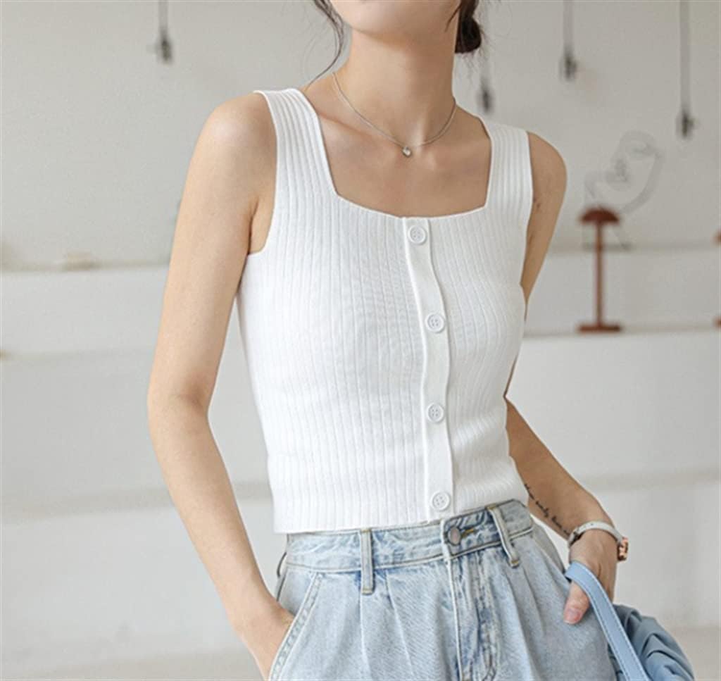NSUQOA JSEIAJB Tank Top Women Button Camis Elegant Ladies Basic Sleeveless Crop Top Knit Comfort Casual Female Slim Clothing - Image 3