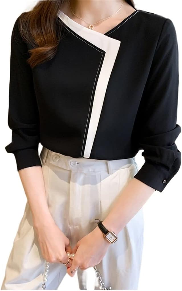 Office Lady V Neck Black Long Sleeve Tops Comfortable T Shirts Spring Autumn Women's Clothing