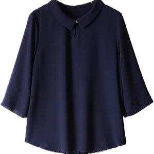 Pleated Design Draped and Slim Small Lapel threequarter Sleeve Womens Shirt top Summer Clothing