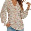 Romanstii Women's Casual V-Neck T-Shirts Loose Puff Long Sleeve Tops Tunic Blouses
