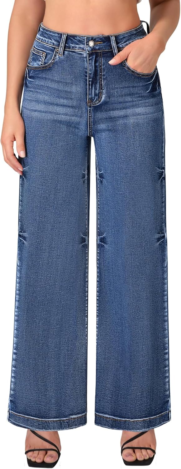 roswear Women's Wide Leg Jeans High Waisted Stretchy Denim Trouser Pants - Image 13