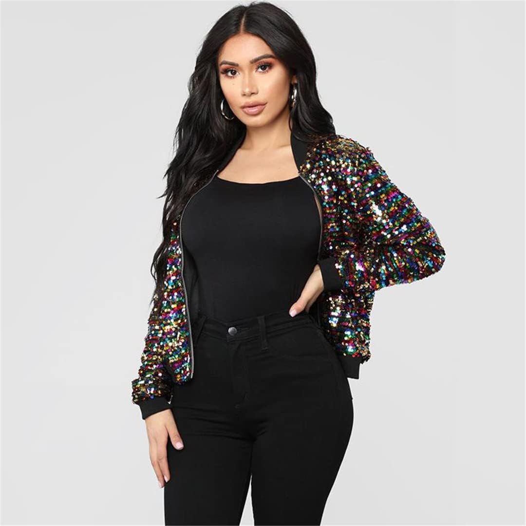 Sequin Bomber Jacket Women Glitter Fashion Long Sleeve Coat Zipper Cool Street Club Wear Spring Autumn Outwear Clothing - Image 3