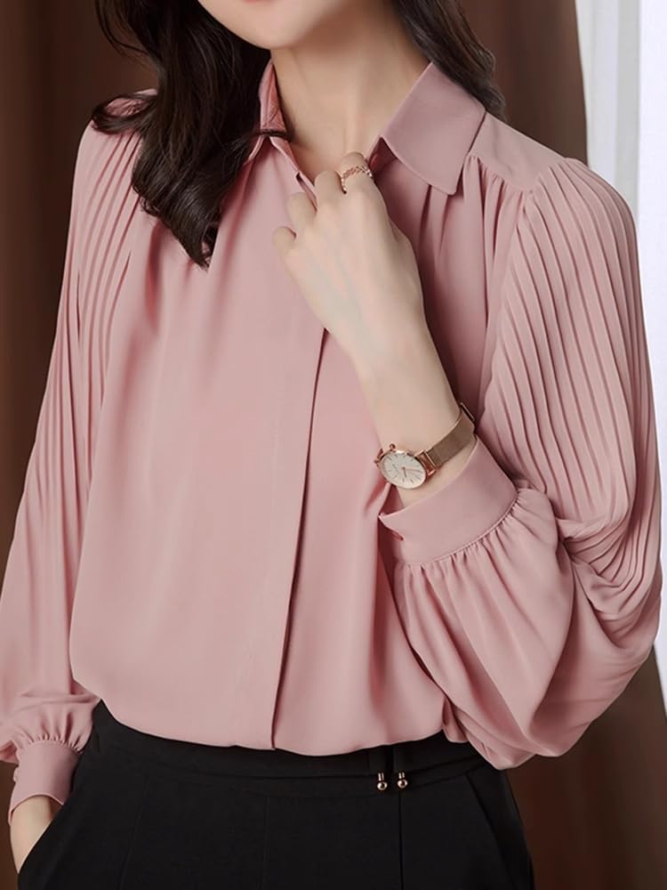 Shirt for Women Spring Clothes Black Chiffon Shirt Pleated Large Size top White Womens - Image 3