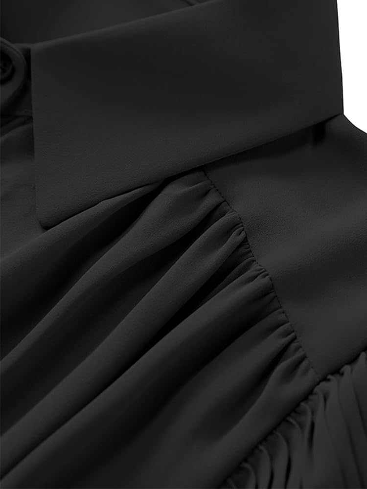 Shirt for Women Spring Clothes Black Chiffon Shirt Pleated Large Size top White Womens - Image 5