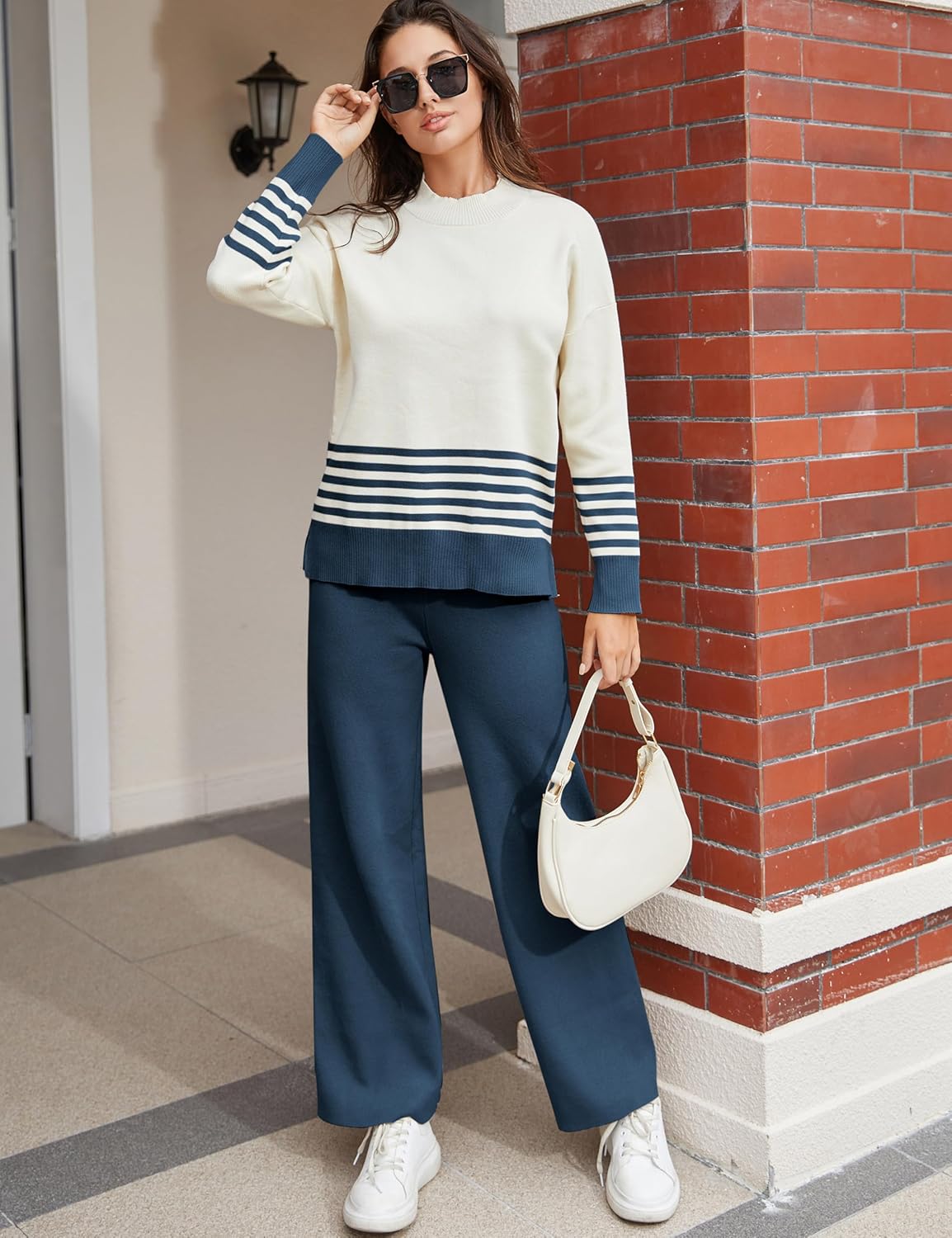 Tanming Women's Lounge Sets 2 Piece Outfits Knitted Pullover Sweater Tops Wide Leg Pants Tracksuit - Image 3