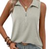 Vivilli Womens Ribbed Tank Top Zipper V Neck Dressy Casual Blouses Sleeveless Camisole Tops Work Tank Polo Shirts