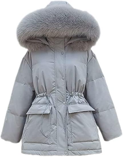 White Duck Down Coat Winter Women Fashion Hooded Collar Thicken Warm Feather Clothing Female Parka Overcoat