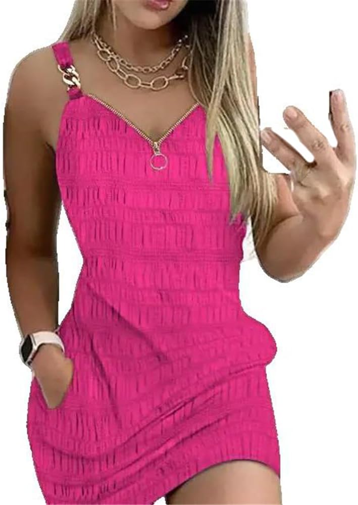 WINSUNNY Elegant Dresses Sexy Vneck Zipper Mini Fashion Summer Casual Female Clothing