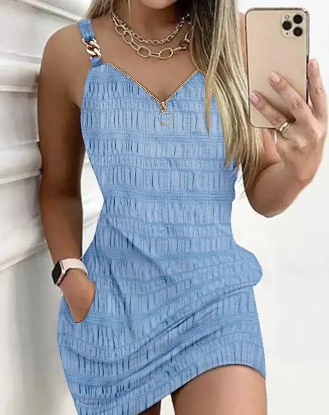 WINSUNNY Elegant Dresses Sexy Vneck Zipper Mini Fashion Summer Casual Female Clothing - Image 4