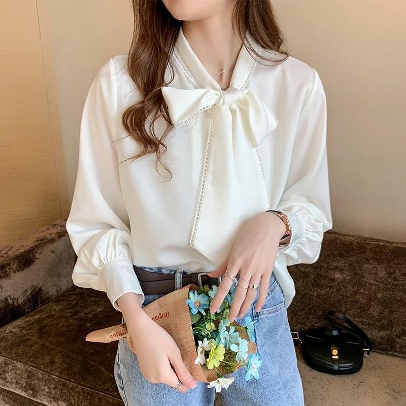 WINSUNNY Spring Fashion Autumn Chiffon Blue Long Sleeve White Office Lady Clothes - Image 2