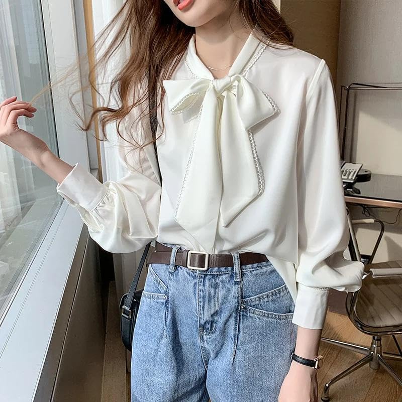 WINSUNNY Spring Fashion Autumn Chiffon Blue Long Sleeve White Office Lady Clothes - Image 4
