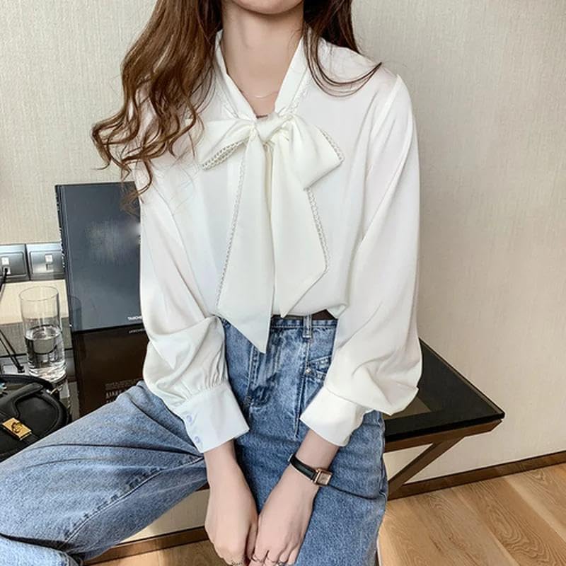 WINSUNNY Spring Fashion Autumn Chiffon Blue Long Sleeve White Office Lady Clothes - Image 6
