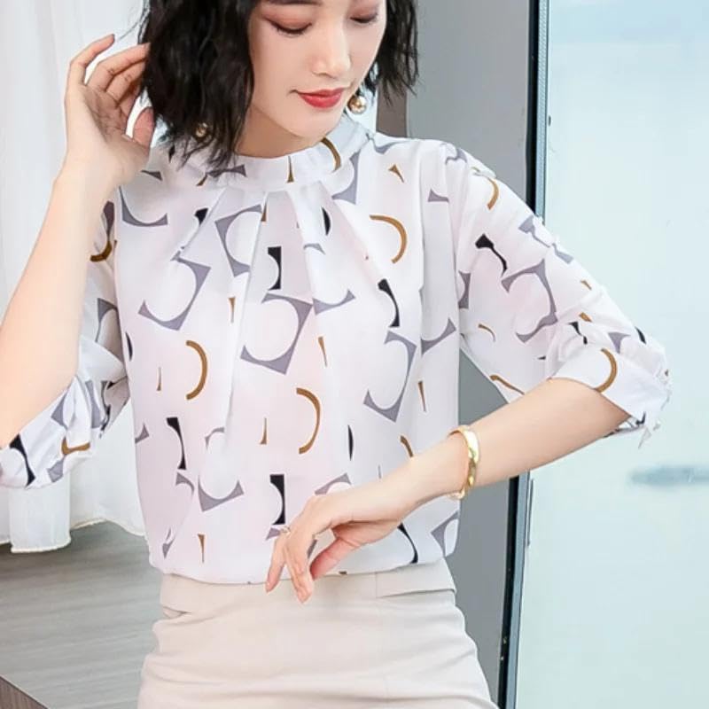 WINSUNNY Summer Chiffon White Fashion Clothing Casual Blouses Office Shirts Ladies - Image 5