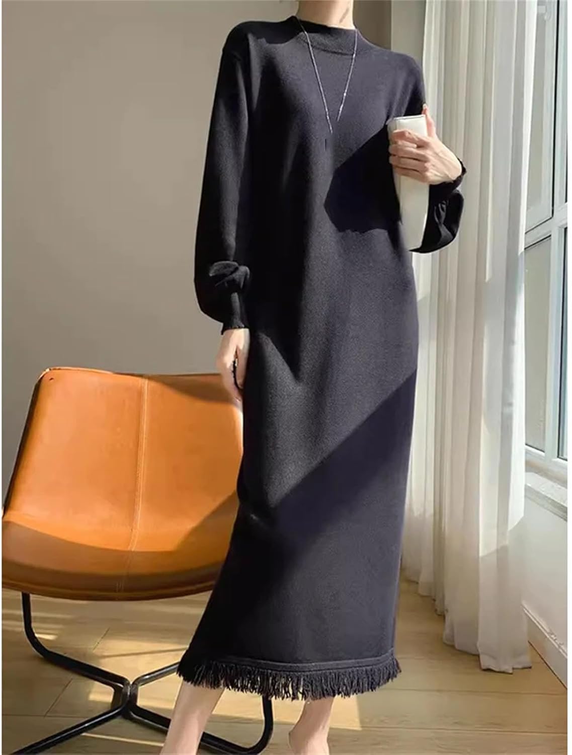 Winter Knitted Dress Solid Casual Elegant Soft Comfortable Warm Vestidos Women Clothing Fashion Sweater Dresses - Image 3