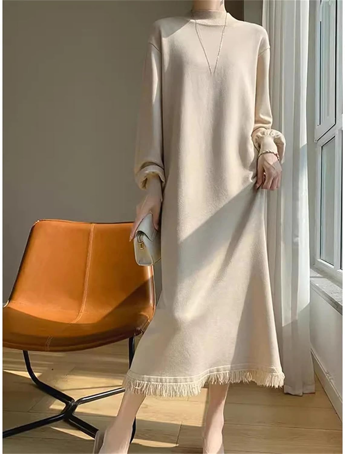 Winter Knitted Dress Solid Casual Elegant Soft Comfortable Warm Vestidos Women Clothing Fashion Sweater Dresses - Image 2
