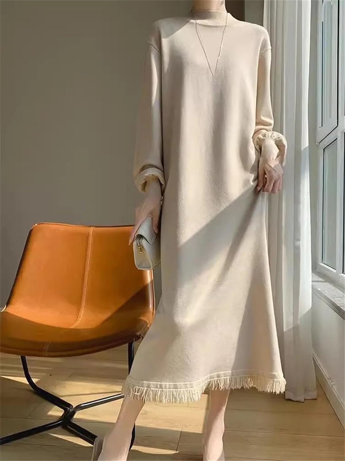 Winter Knitted Dress Solid Casual Elegant Soft Comfortable Warm Vestidos Women Clothing Fashion Sweater Dresses - Image 6