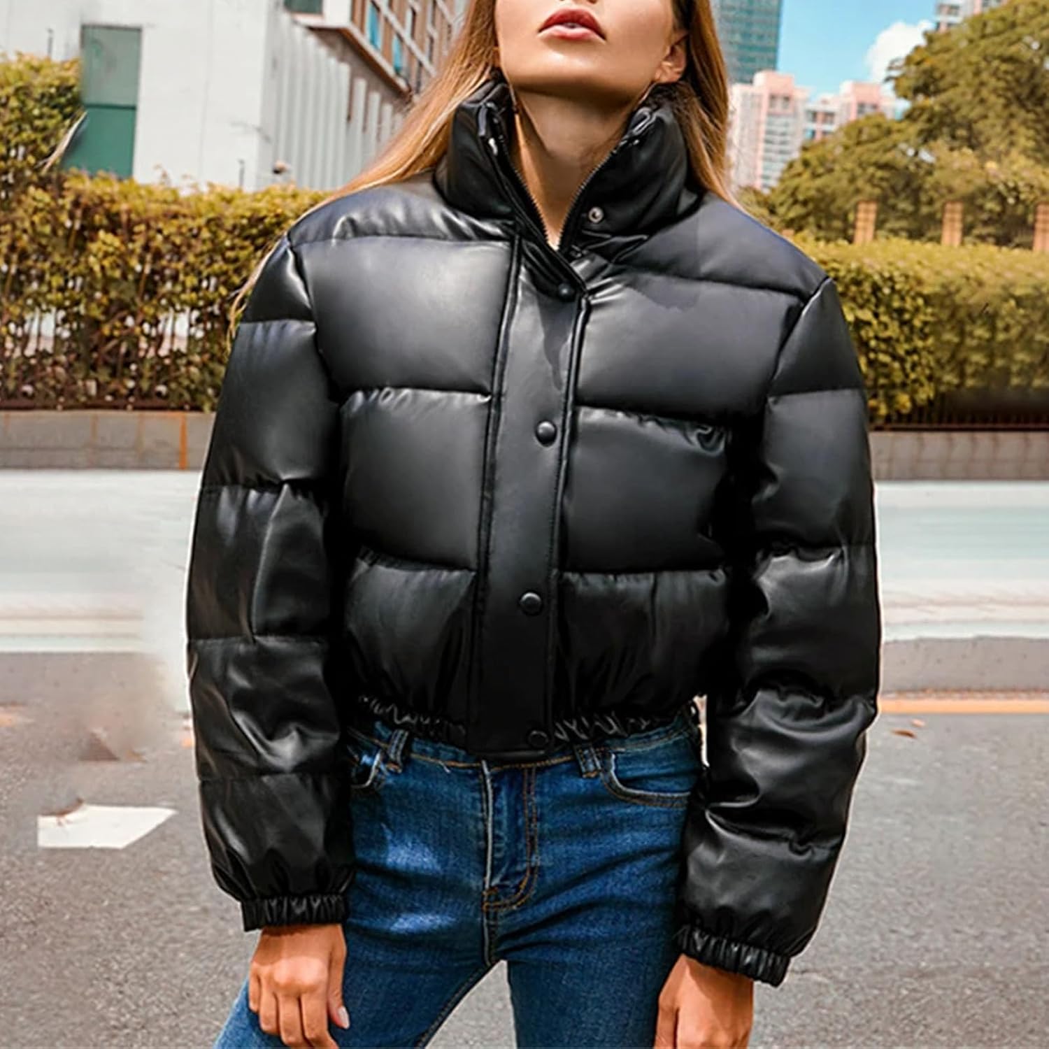 Winter Warm Thick PU Leather Coats Women Short Parkas Fashion Black Cotton Padded Lady Down Jacket Zipper Clothes - Image 5