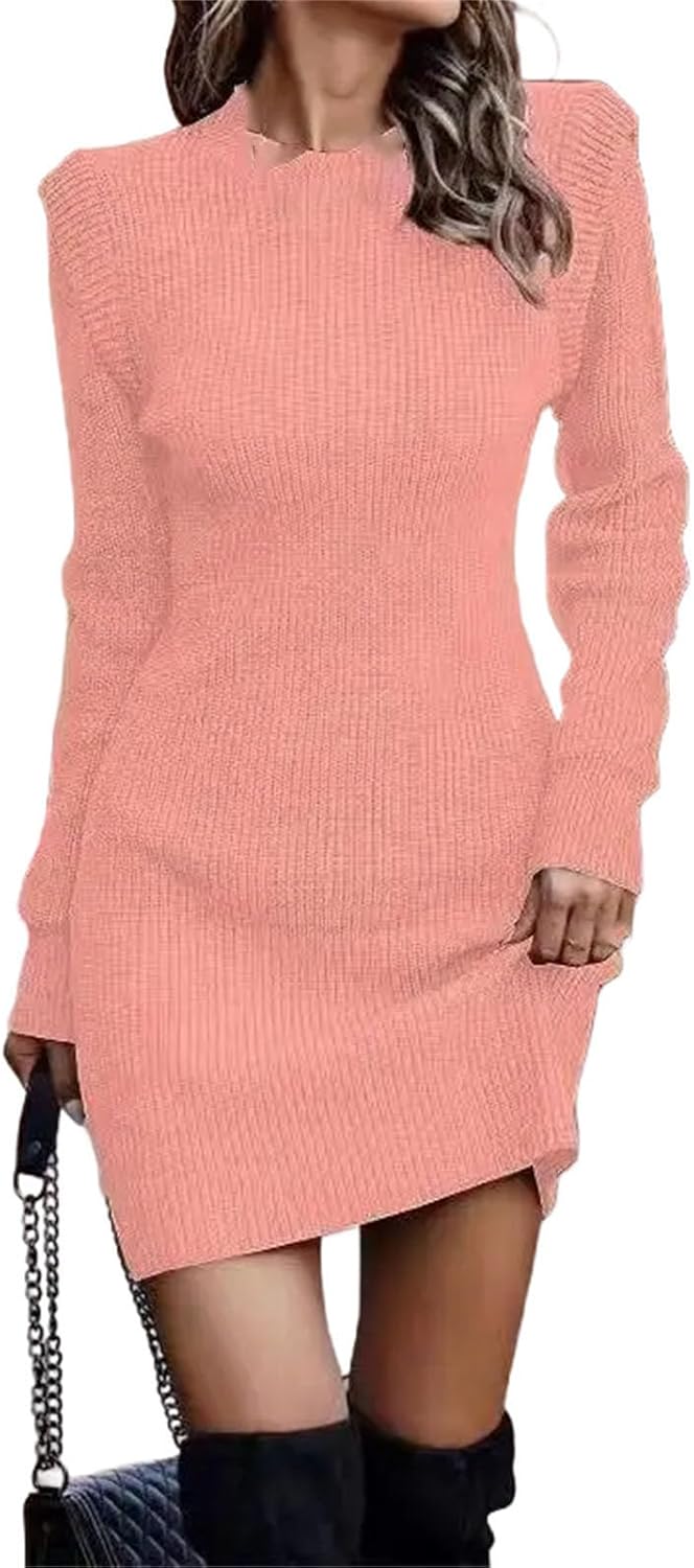 Winter Women's Clothing Fashionable Temperament Sexy Round Neck Long Sleeved Hip Hugging Sweater Women's Dress - Image 21