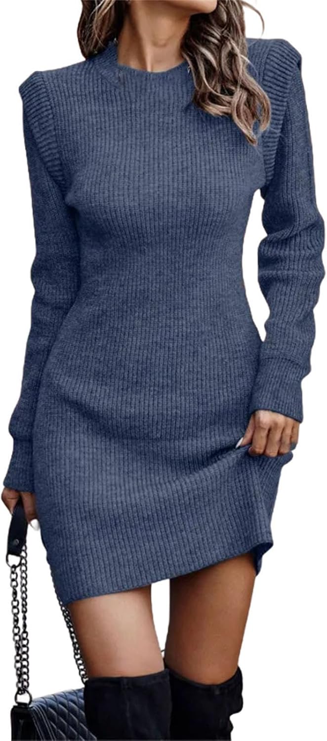 Winter Women's Clothing Fashionable Temperament Sexy Round Neck Long Sleeved Hip Hugging Sweater Women's Dress - Image 25