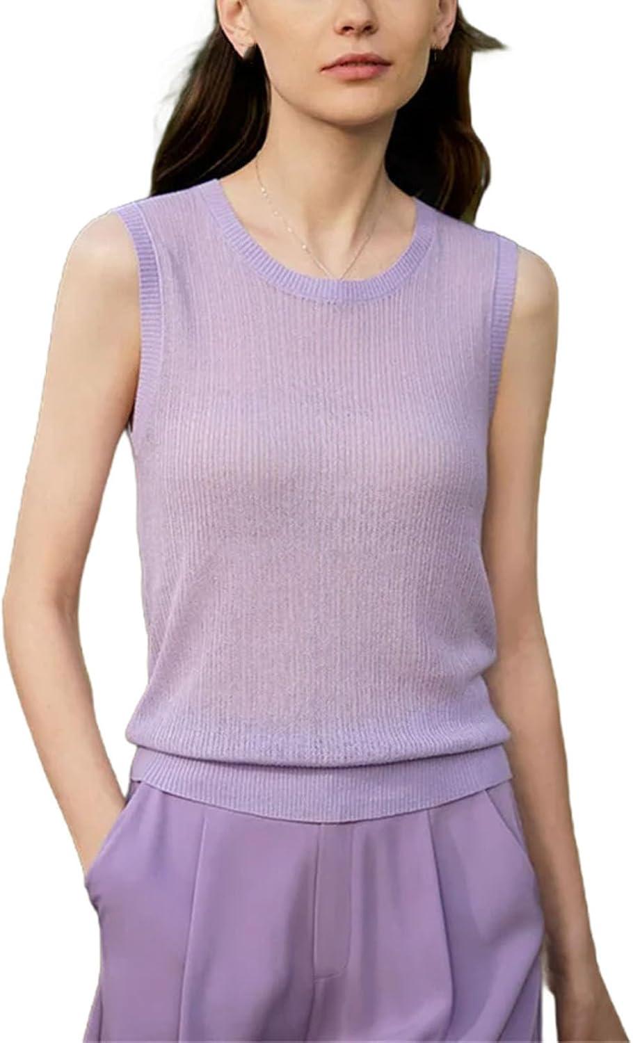 Woman Sleeveless O-Neck Office Lady Knitted Female Chic Straight Camisole Vest Female Knitted Clothing Camis