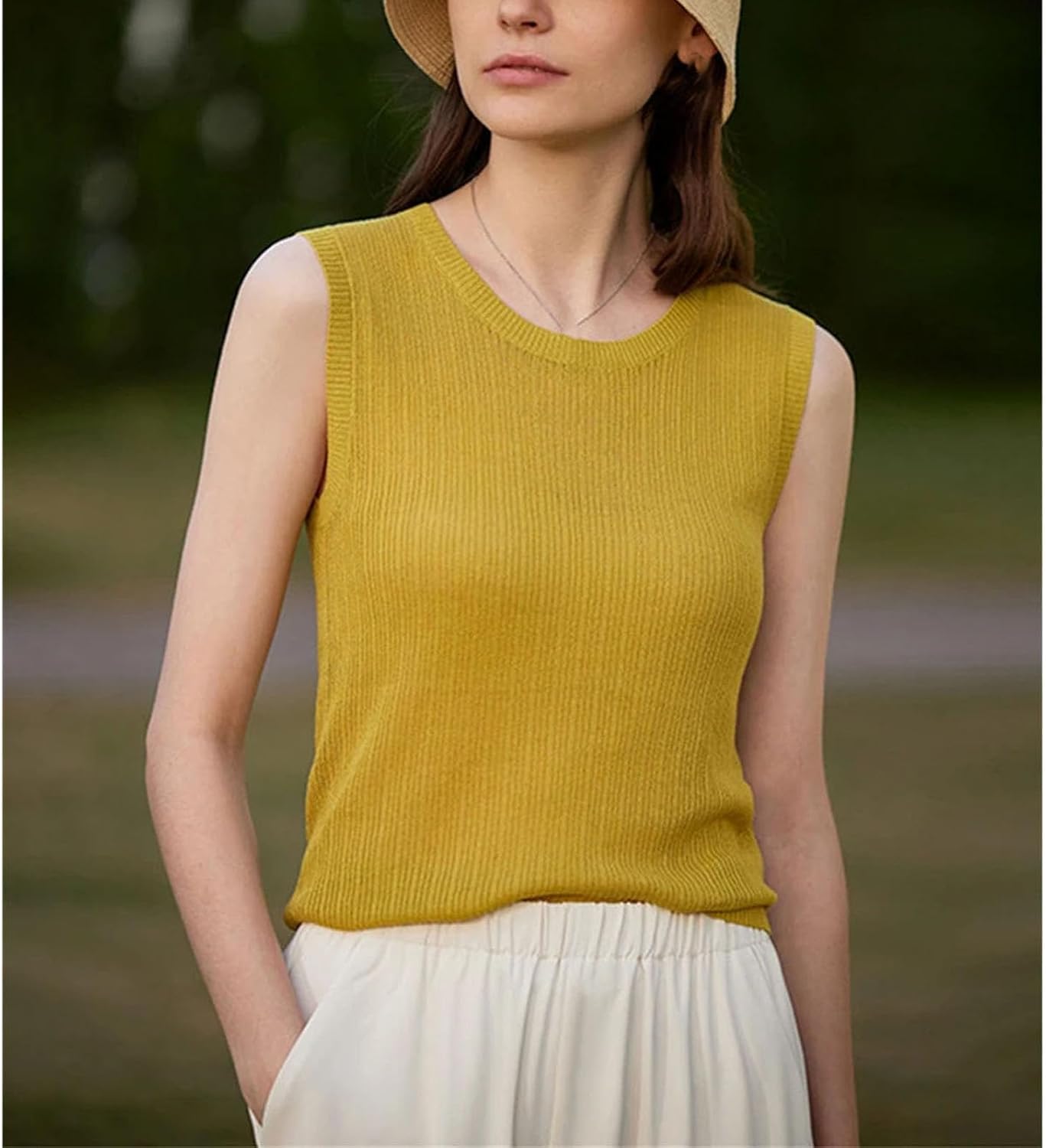 Woman Sleeveless O-Neck Office Lady Knitted Female Chic Straight Camisole Vest Female Knitted Clothing Camis - Image 2