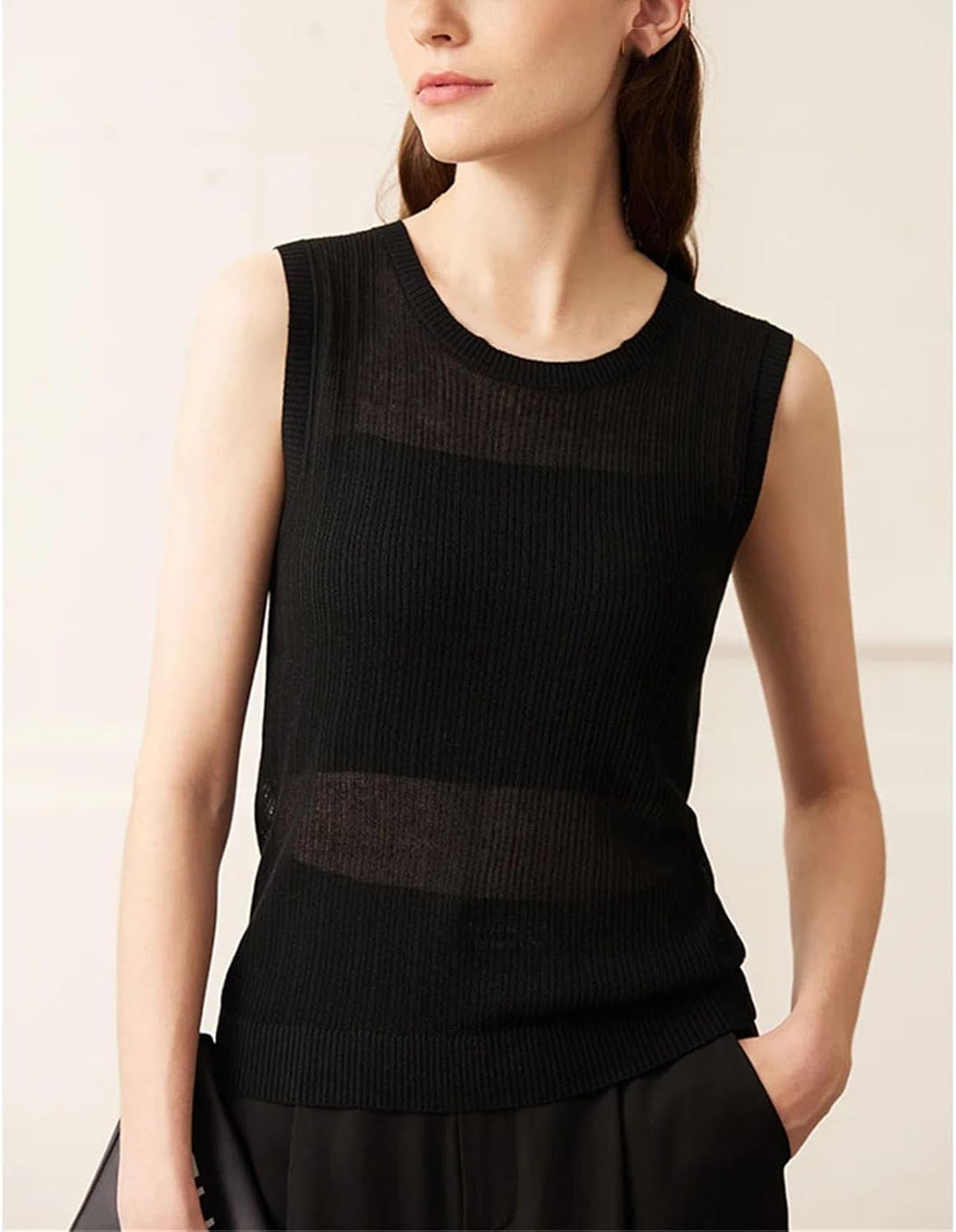 Woman Sleeveless O-Neck Office Lady Knitted Female Chic Straight Camisole Vest Female Knitted Clothing Camis - Image 4