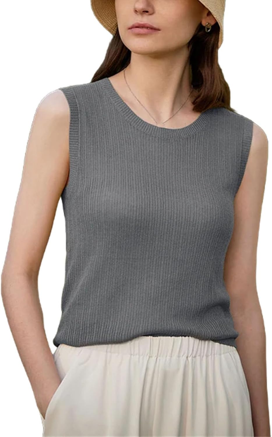 Woman Sleeveless O-Neck Office Lady Knitted Female Chic Straight Camisole Vest Female Knitted Clothing Camis - Image 8