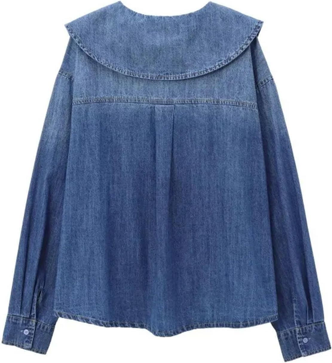 Women Fashion Casual Denim Shirt Chic Collar Three Quarter Button Top Blouses Female Clothing - Image 6