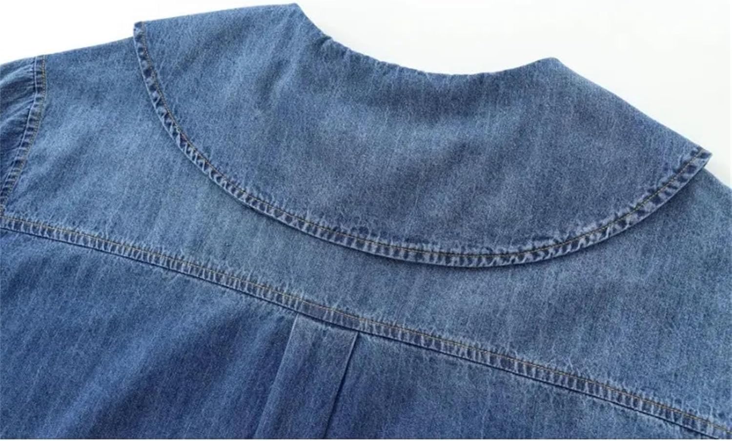 Women Fashion Casual Denim Shirt Chic Collar Three Quarter Button Top Blouses Female Clothing - Image 3