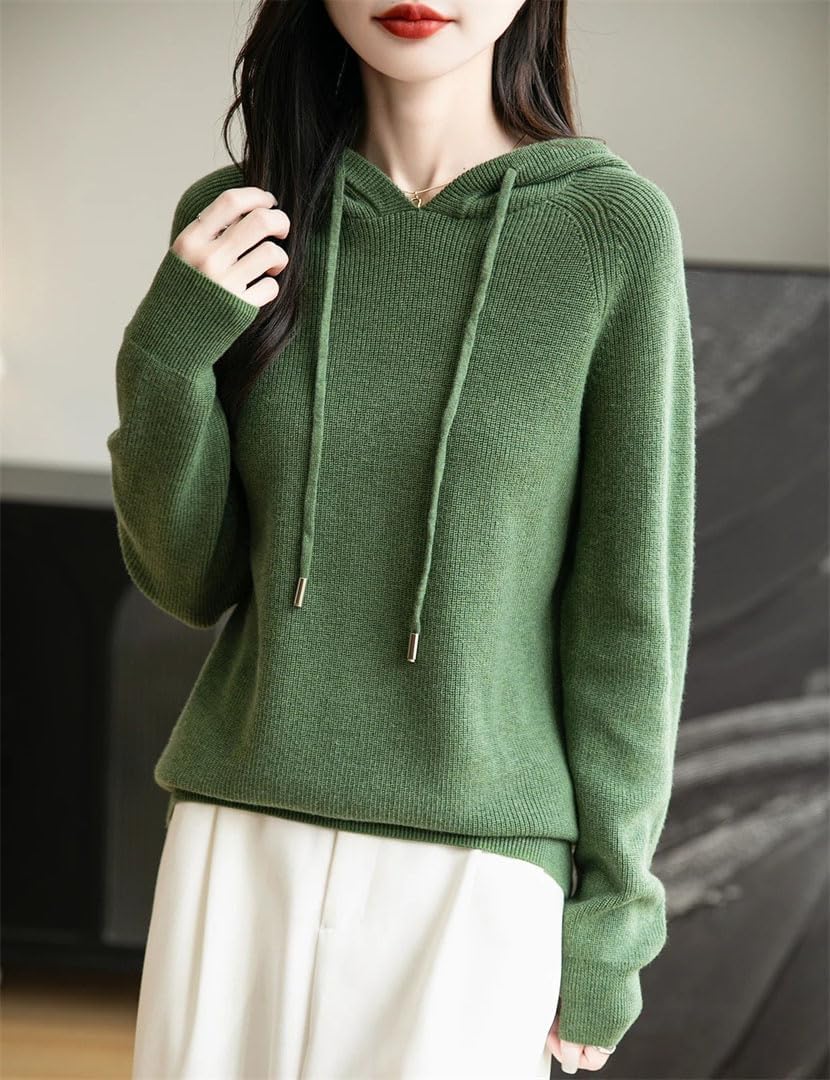 Women Hooded Neck Knitted Pullover Spring Fall Basic Fashion Casual Long Sleeve Sweater Clothing - Image 2