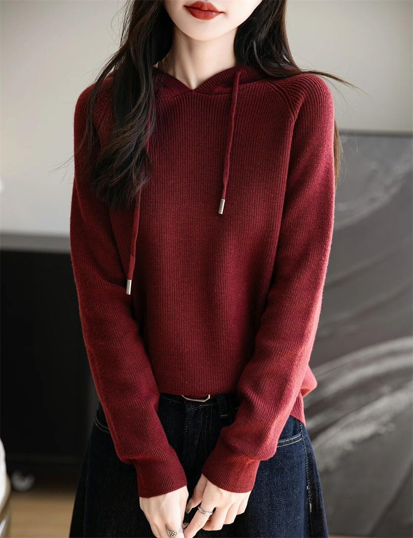 Women Hooded Neck Knitted Pullover Spring Fall Basic Fashion Casual Long Sleeve Sweater Clothing - Image 7
