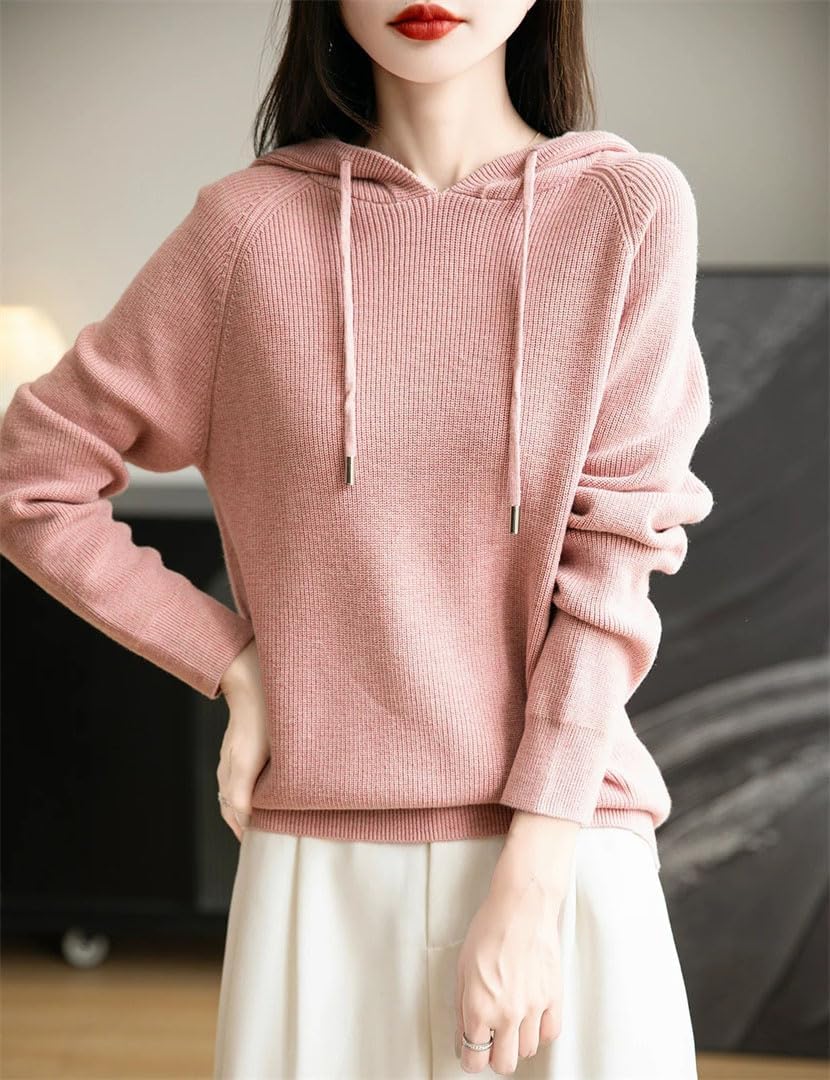 Women Hooded Neck Knitted Pullover Spring Fall Basic Fashion Casual Long Sleeve Sweater Clothing - Image 3