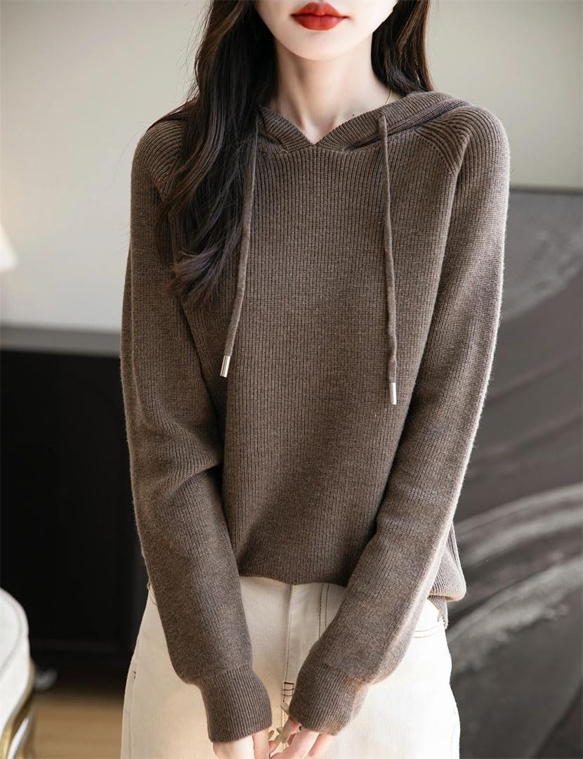 Women Hooded Neck Knitted Pullover Spring Fall Basic Fashion Casual Long Sleeve Sweater Clothing - Image 4