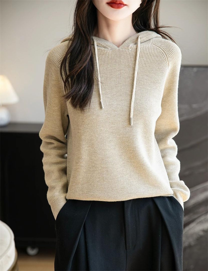 Women Hooded Neck Knitted Pullover Spring Fall Basic Fashion Casual Long Sleeve Sweater Clothing - Image 5
