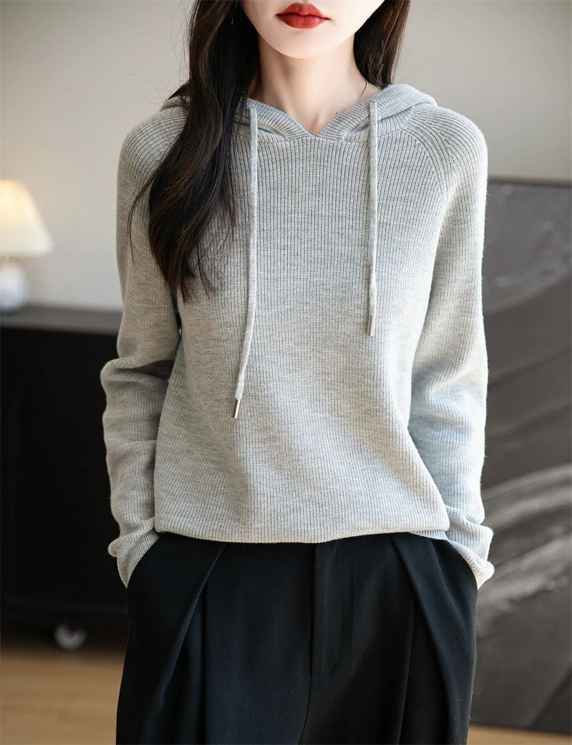 Women Hooded Neck Knitted Pullover Spring Fall Basic Fashion Casual Long Sleeve Sweater Clothing - Image 6