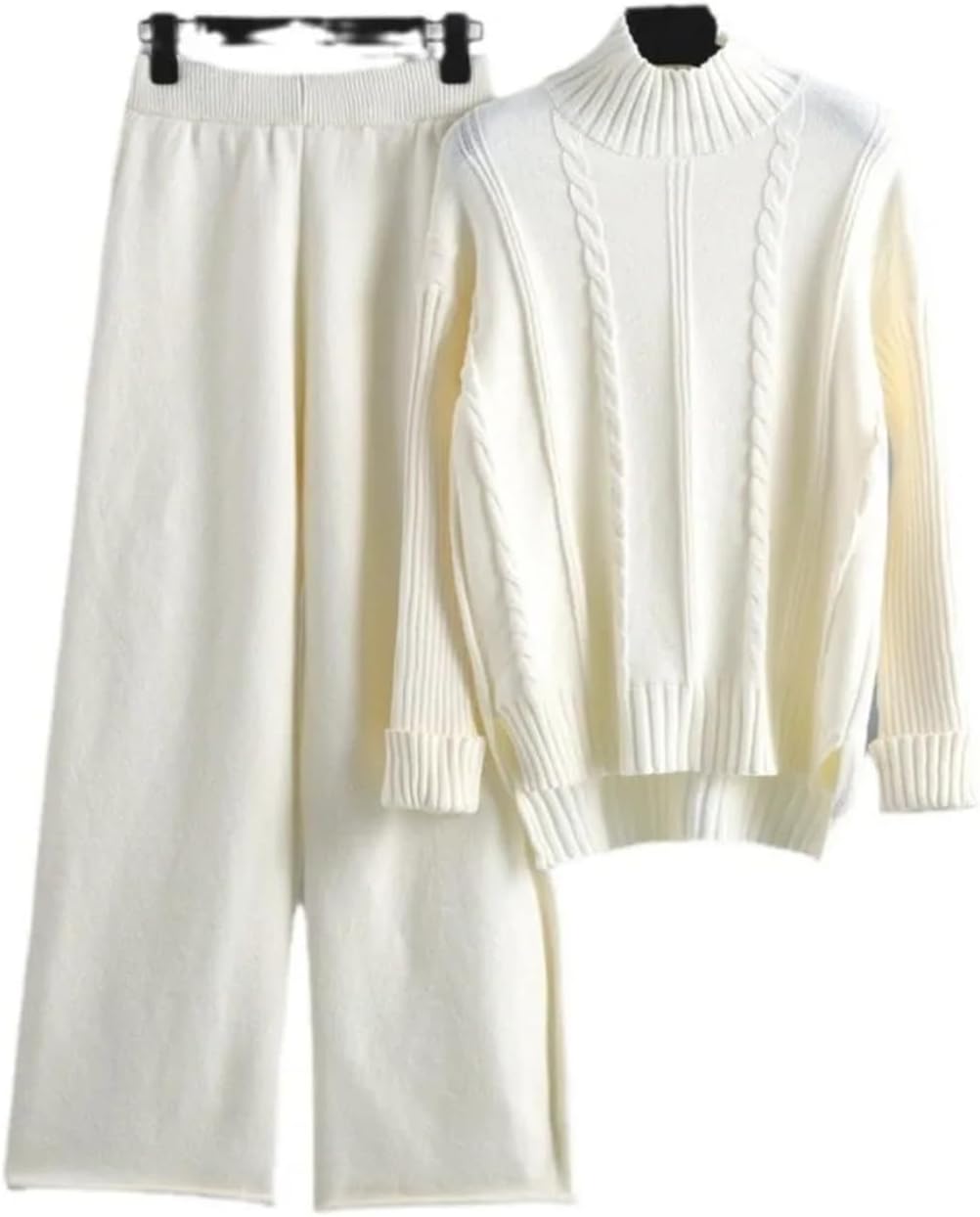 Women Loose Knitted Pants Set Half High Collar Sweater Wide Leg Pants Fashion Clothes Winter Two Piece Set - Image 3