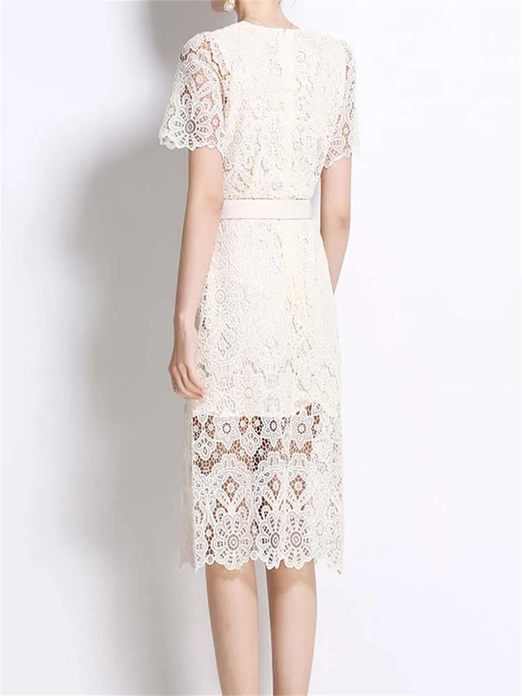 Women Nail Bead Studded Diamond Square Neck Slim Lace Dress Fashionable Spring Women's Clothing - Image 6