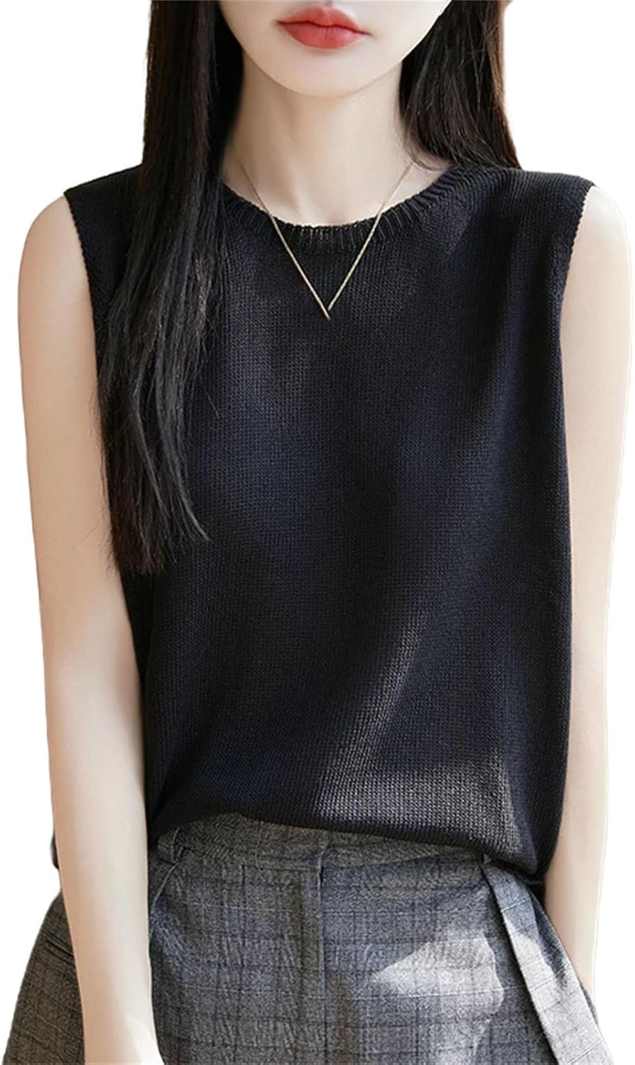 Women Thin Fine Spun Sleeveless T-Shirt O-Neck Solid Color Top Women' s Clothes Fashion Casual Sleeveless Sweater - Image 12
